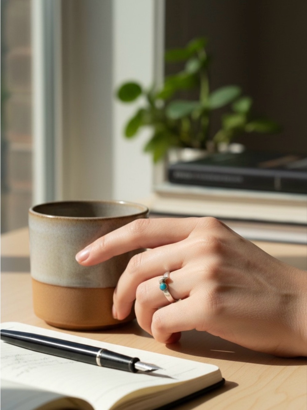 Turquoise Stone Silver Ring - Blue Accent